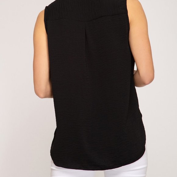 Sleeveless black surplice top - Picture 2 of 4